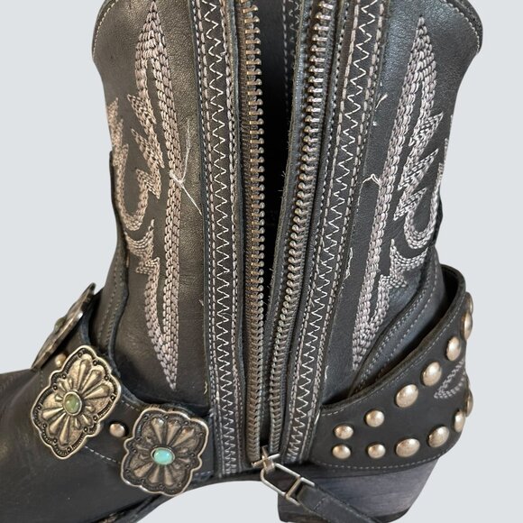 Lane Cossette Black Leather Cowboy Booties – Women’s Size 8.5 - Picture 7 of 9